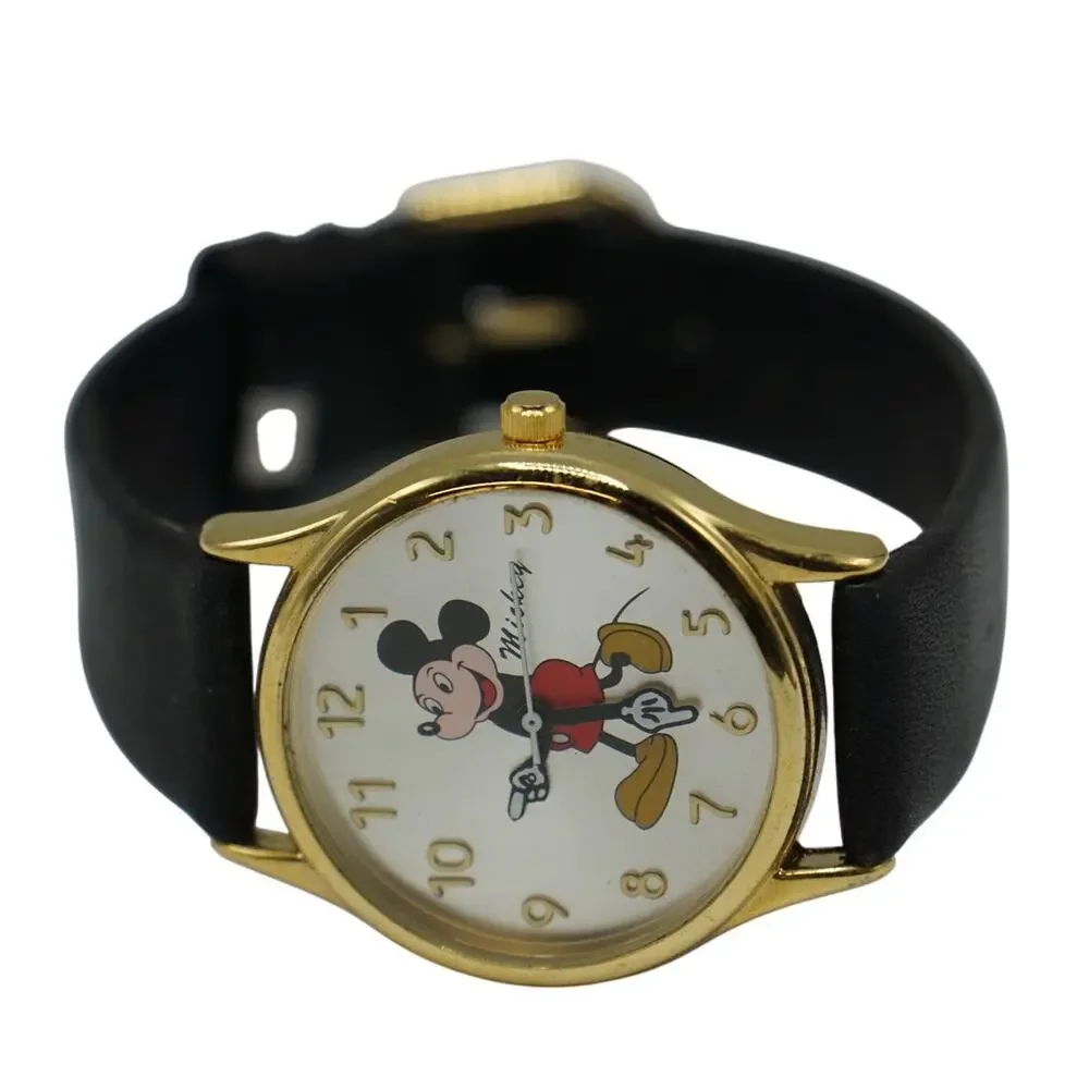Mickey Mouse Quartz Wrist Watch Gold Tone New Battery - Picture 2 of 5